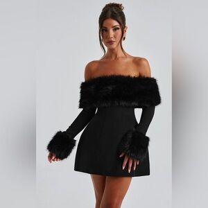 Faux Fur Off Shoulder Dress